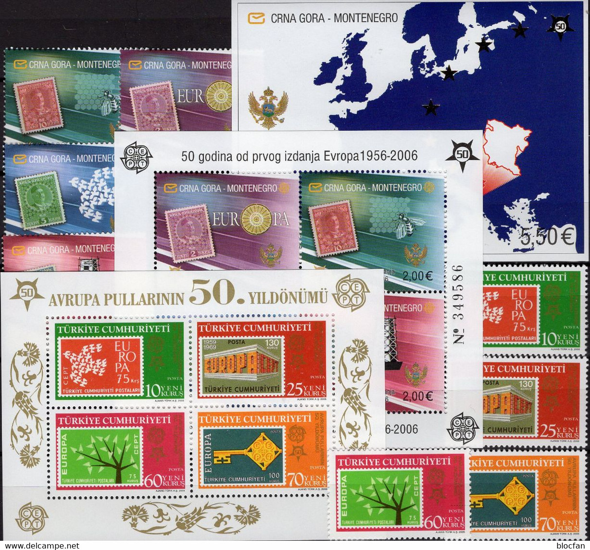 Block-Set CEPT 2005 Türkei 3495/8,Block 59,Montenegro 108/1,Bl.2+3 ** 71€ Stamps On Stamp Sheets Bf 50 Years EUROPA - Verzamelingen & Reeksen