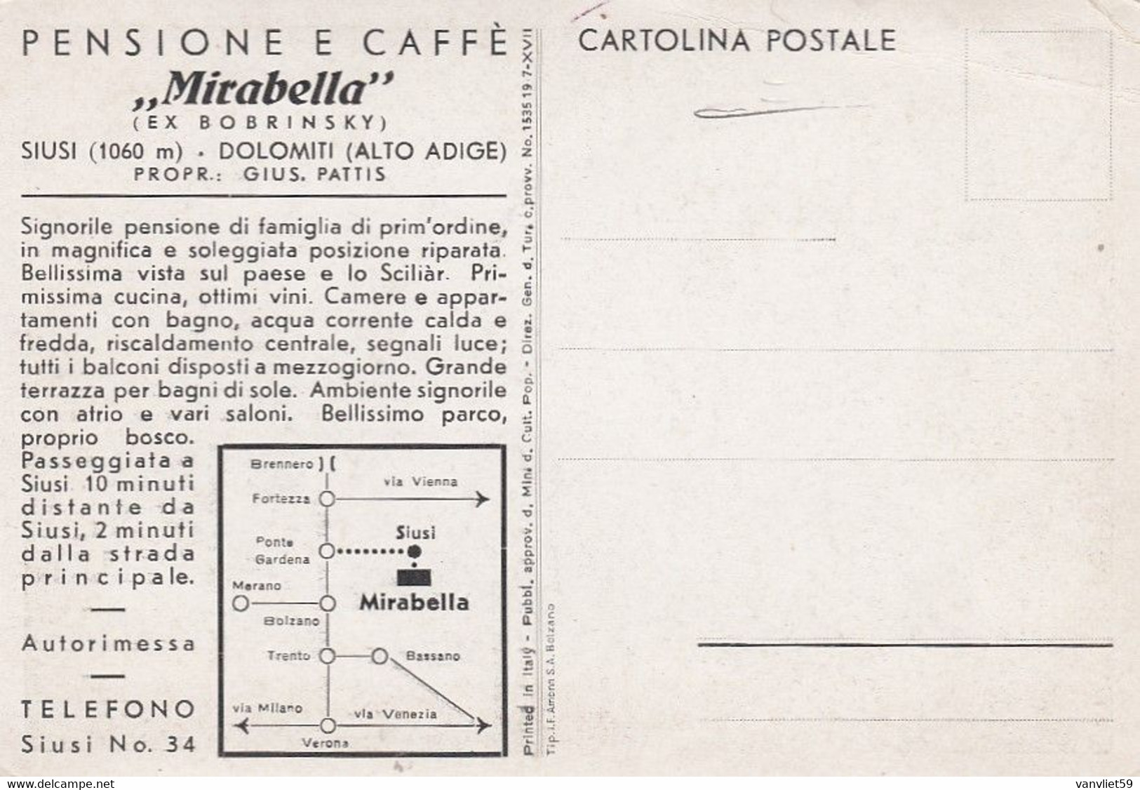 SIUSI-CASTELROTTO-BOZEN-BOLZANO-PENSIONE E CAFFÉ=MIRABELLA=CARTOLINA VERA FOTOGRAFIA-NON VIAGGIATA-ANNO 1950-1955 - Bolzano (Bozen)