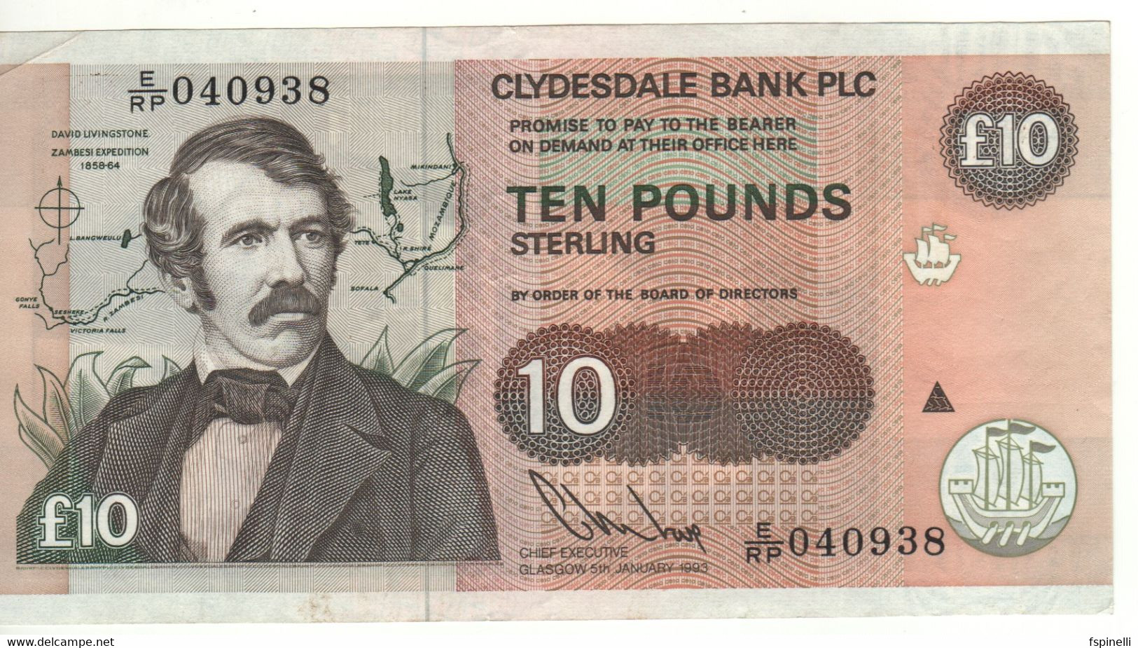 SCOTLAND   £10  Clydesdale Bank Plc   P219b   Dated 5th Jamuary, 1993   ( David Livingstone - Birth Place On Back ) - 10 Ponden