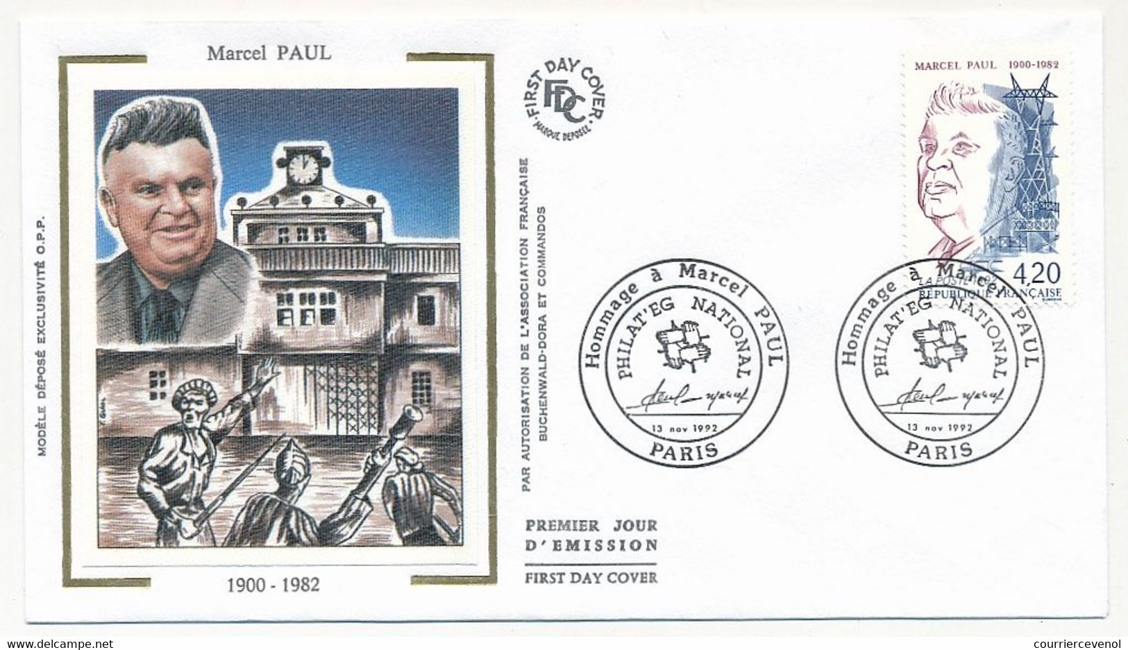 FRANCE - 2 Enveloppes FDC Soie - MARCEL PAUL - Paris 13/11/1992 + Paris Philat'eg National Id - 1990-1999