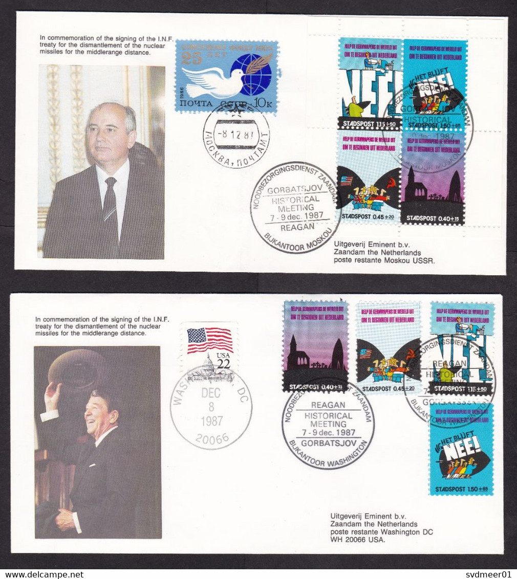 Netherlands: 2x Commemorative Cover, 1987, Private Postal Service Stadpost, INF Treaty Nuclear Weapons (traces Of Use) - Lettres & Documents