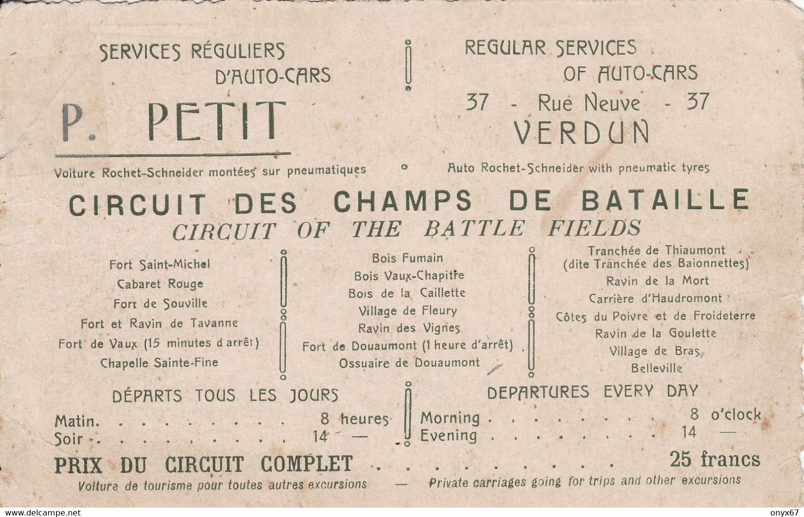 Carte Militariat Guerre 14/18 Militaire Circuit Carte Forts Champs Bataille MEUSE Services Réguliers Auto-Cars Bus PUB - War 1914-18