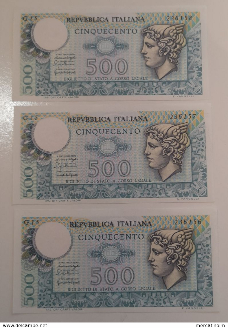 500 Lire 1976 Serie 3 Banconote Consecutive - 500 Lire