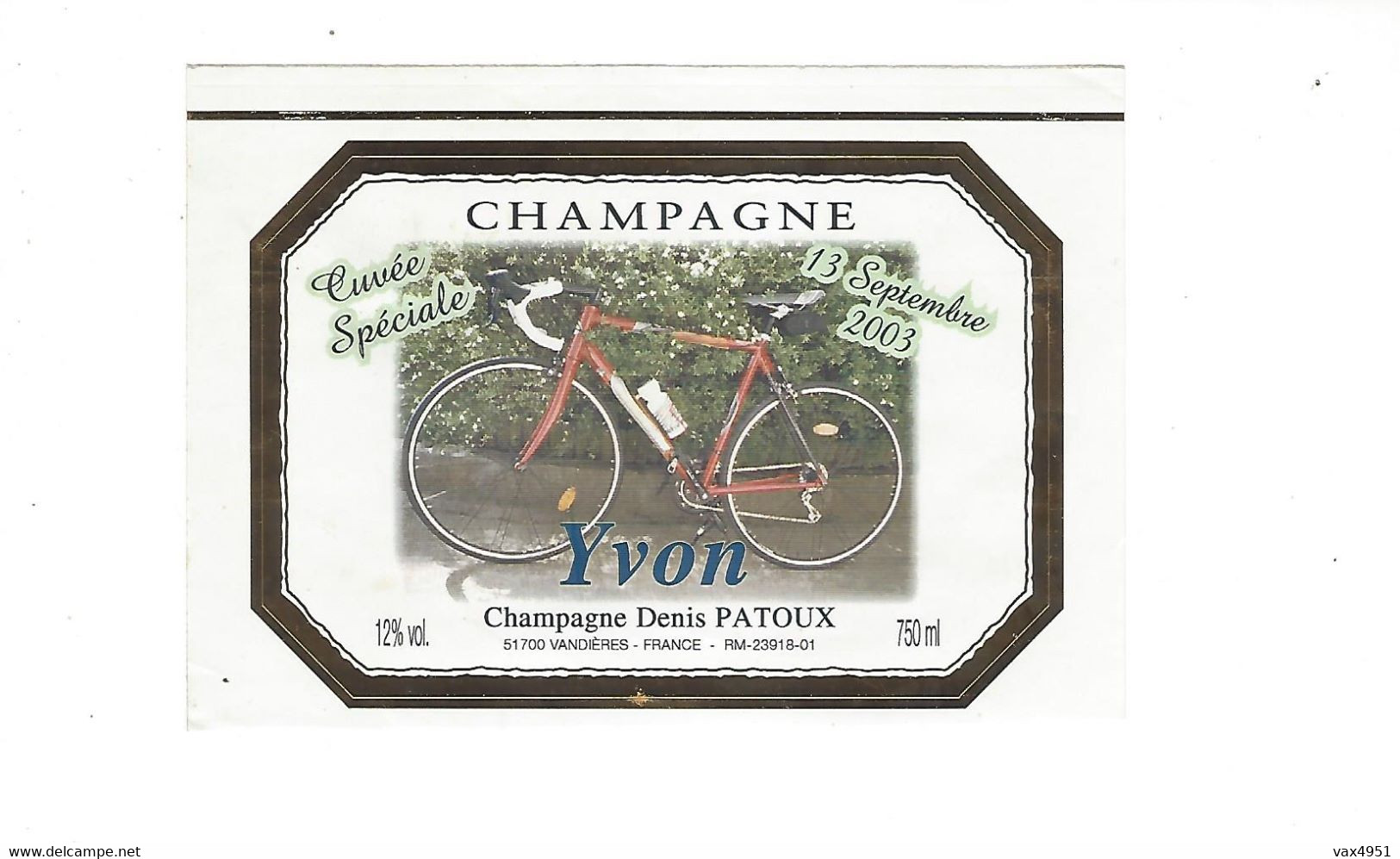 ETIQUETTE CHAMPAGNE DENIS PATOUX  A VANDIERES  VELO DE COURSE  ****   RARE A  SAISIR  ***** - Champagner