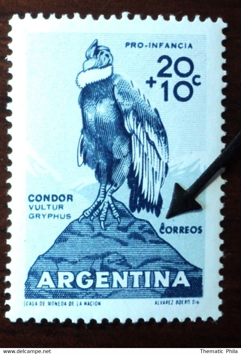 1960 Argentina MH- Variety Error Imperfect Letter "C" -vultur Gryphus Condor Ave Bird Oiseau Vogel Kondor Vautor Buitre - Other & Unclassified