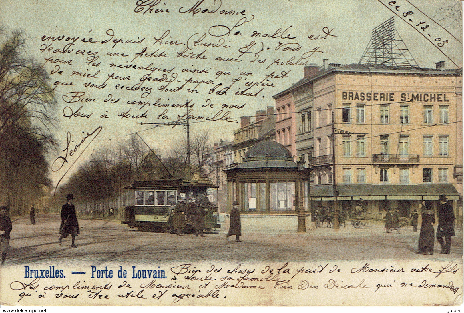 Bruxelles Porte De Louvain  Brasserie Saint Michel Tram Couleur 1903 - Brüssel (Stadt)