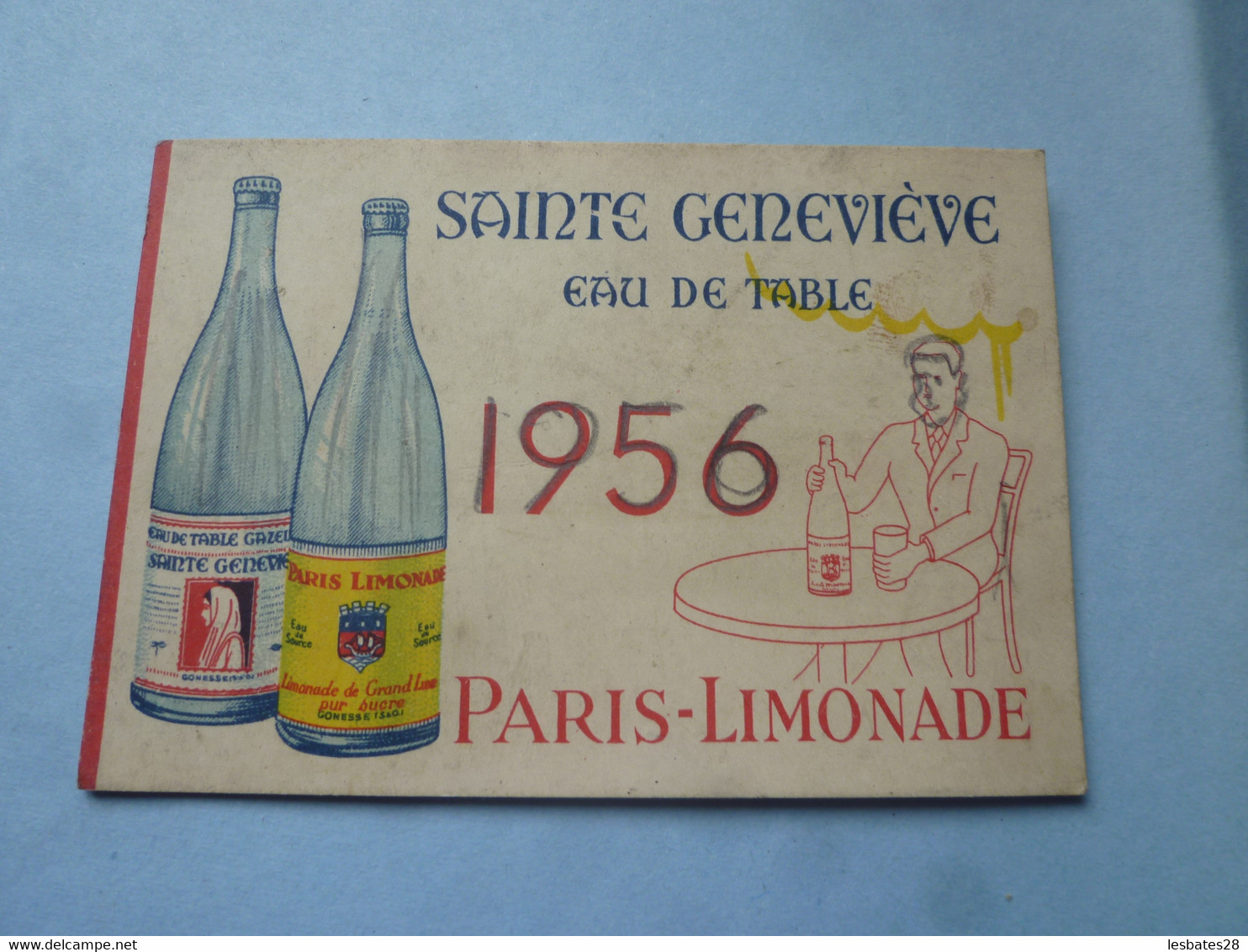 Calendrier 1956  SAINTE GENEVIERE -EAU DE TABLE  PARIS-LIMONADE    (2020 Octobre 18) - Formato Piccolo : 1941-60