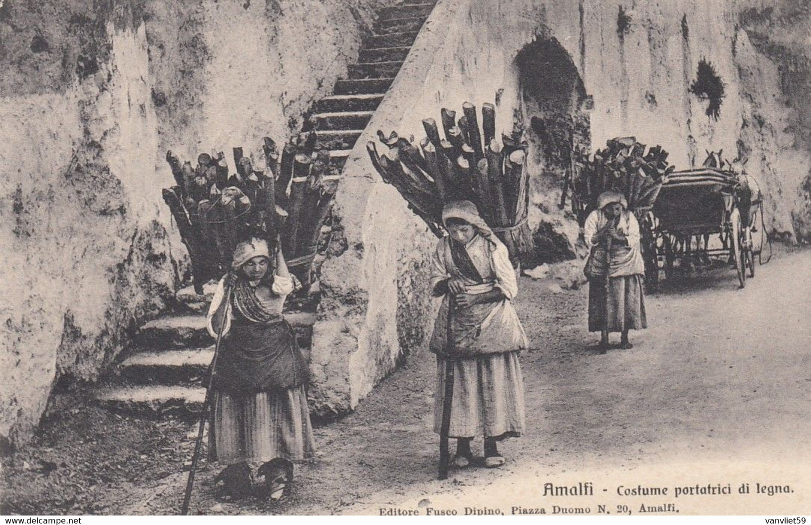 AMALFI-SALERNO-PORTATRICI DI LEGNA-CARTOLINA NON VIAGGIATA-1910-1920 - Salerno