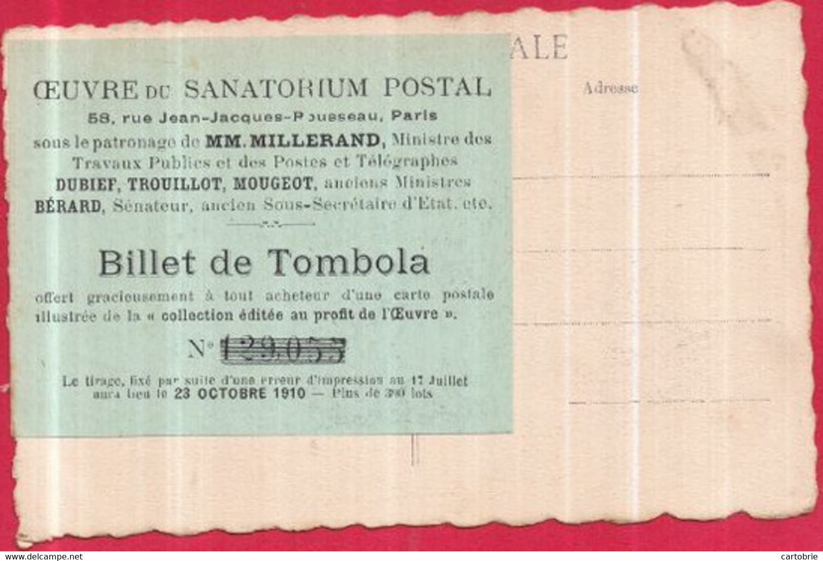 Entête Du Papier à Lettres Commission Du Commerce - Au Verso : Oeuvre Du Sanatorium Postal Billet Tombola Collé - Correos & Carteros