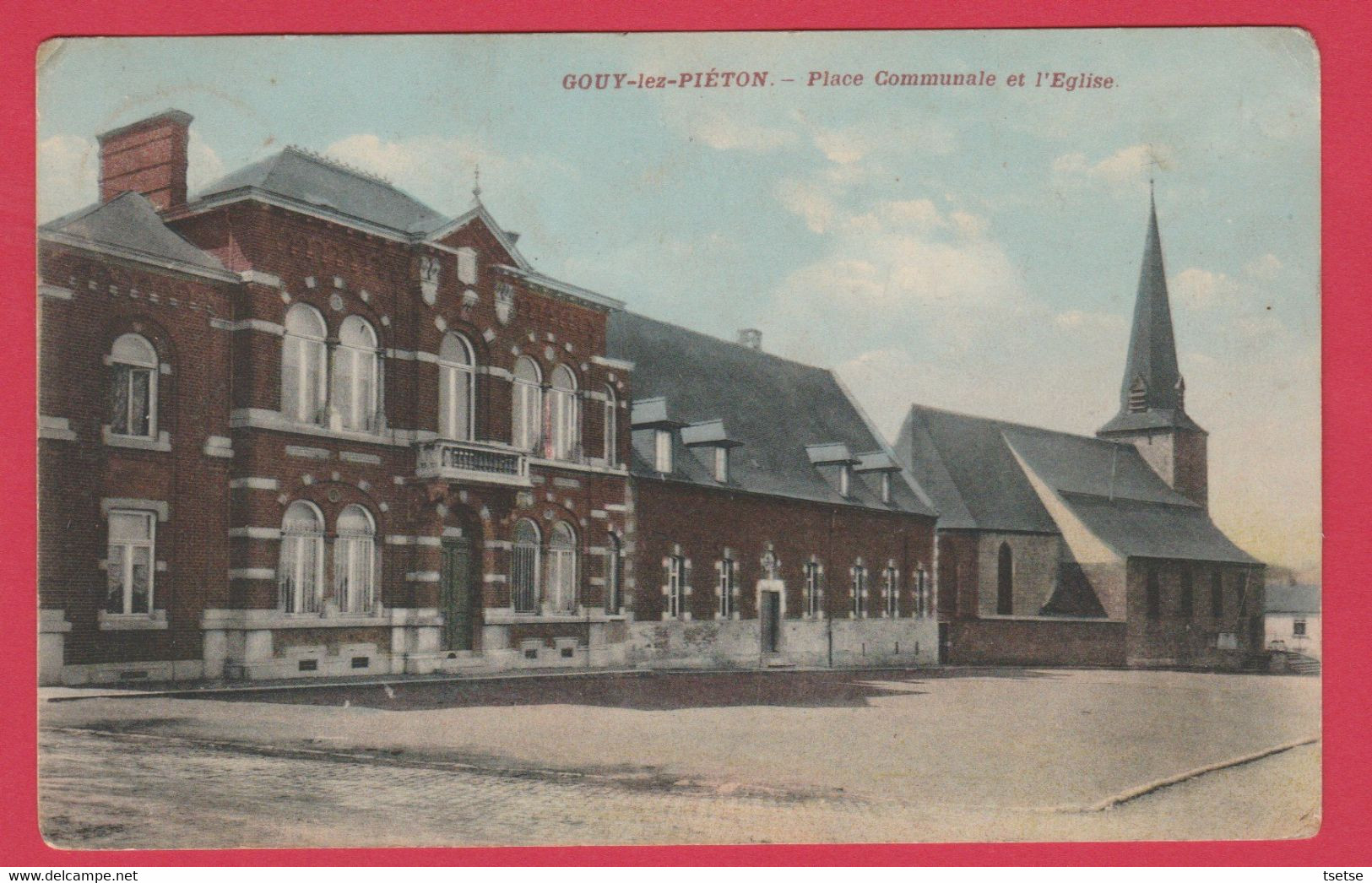 Gouy-lez-Piéton  - Place Communale Et L'Eglise - 1909 ( Voir Verso ) - Courcelles