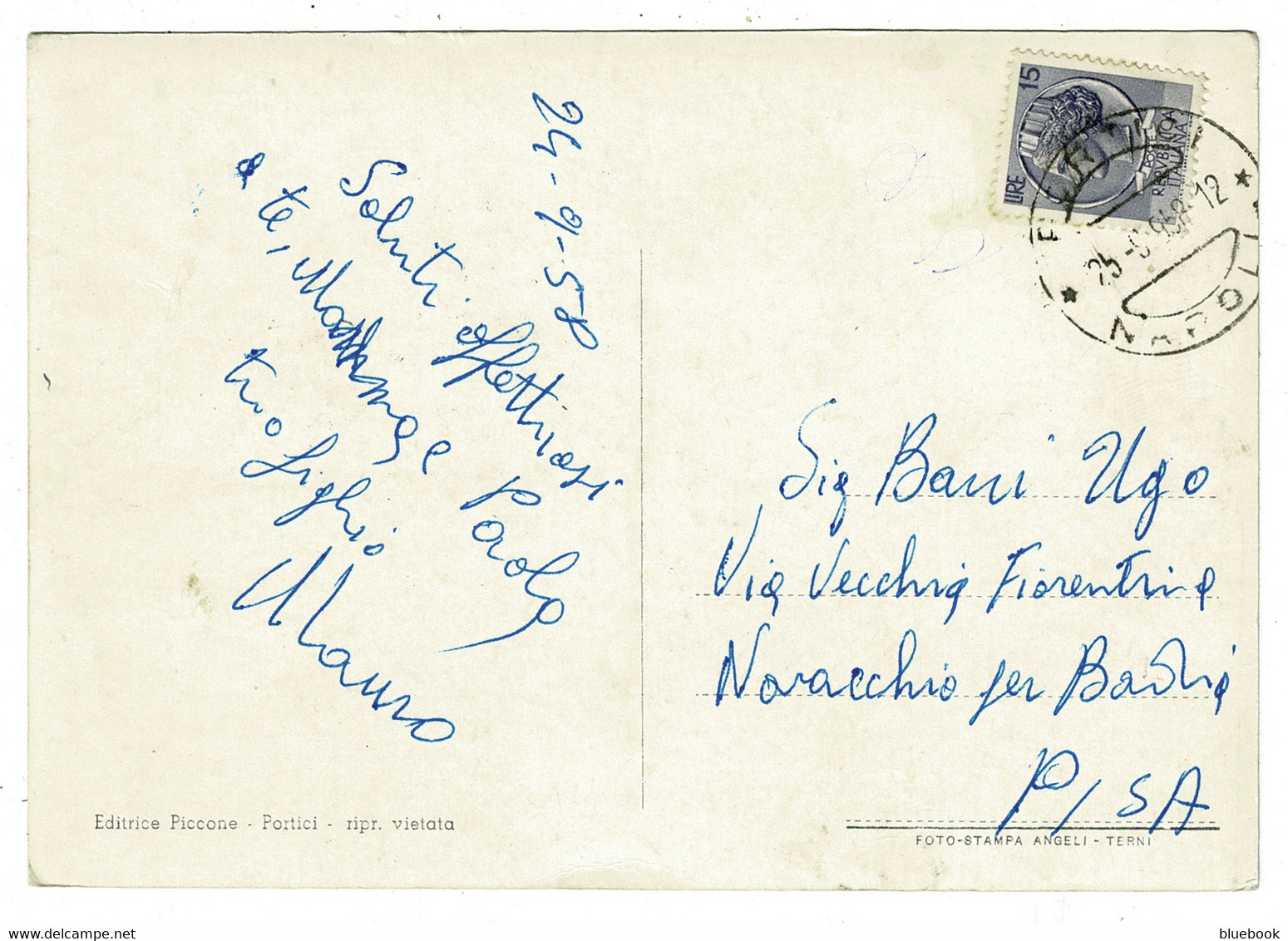 Ref 1410  - 1958 Italy Postcard - Via Della Liberta - Portici Napoli Campania L15 Rate Pisa - Portici