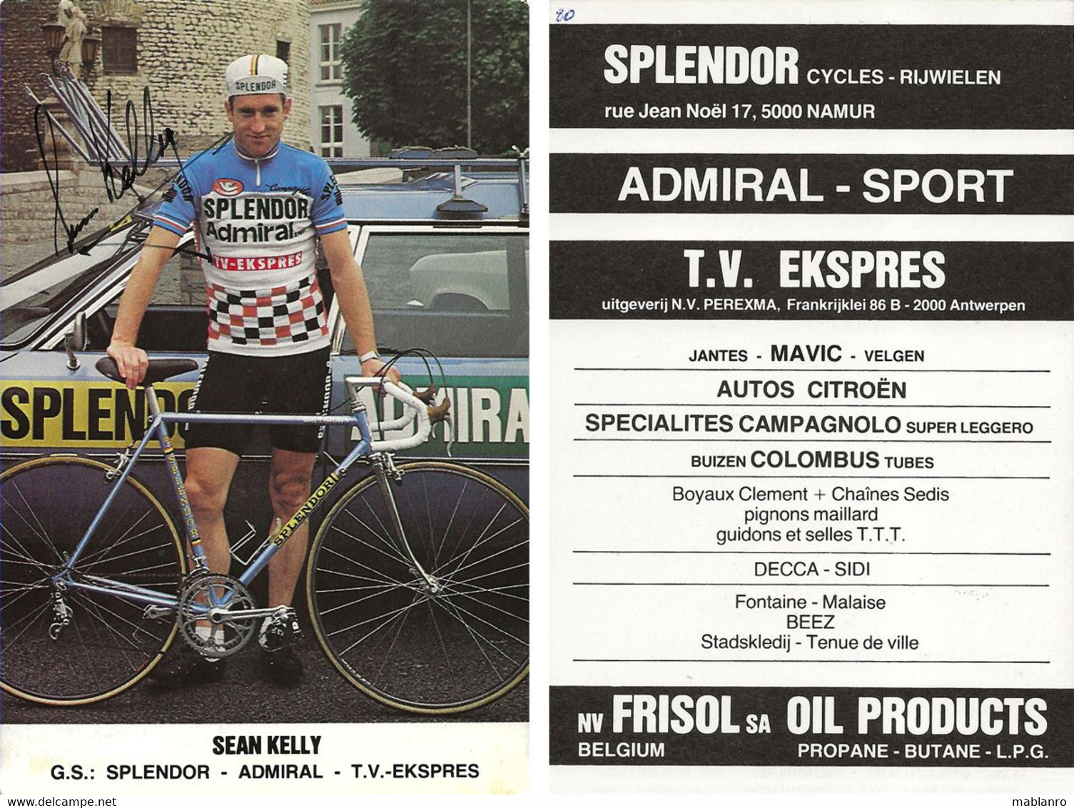CARTE CYCLISME SEAN KELLY SIGNEE TEAM SPLENDOR 1980 - Cycling