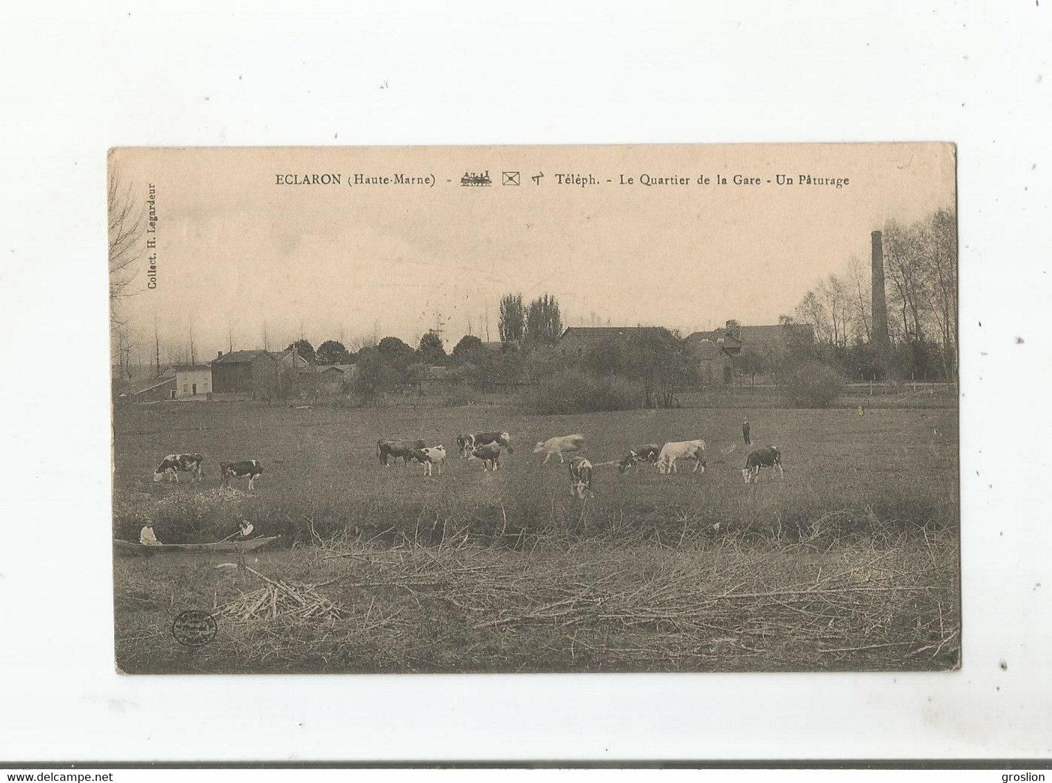 ECLARON (HAUTE MARNE) LE QUARTIER DE LA GARE UN PATURAGE  (VACHES BROUTANT)  1916 - Eclaron Braucourt Sainte Liviere