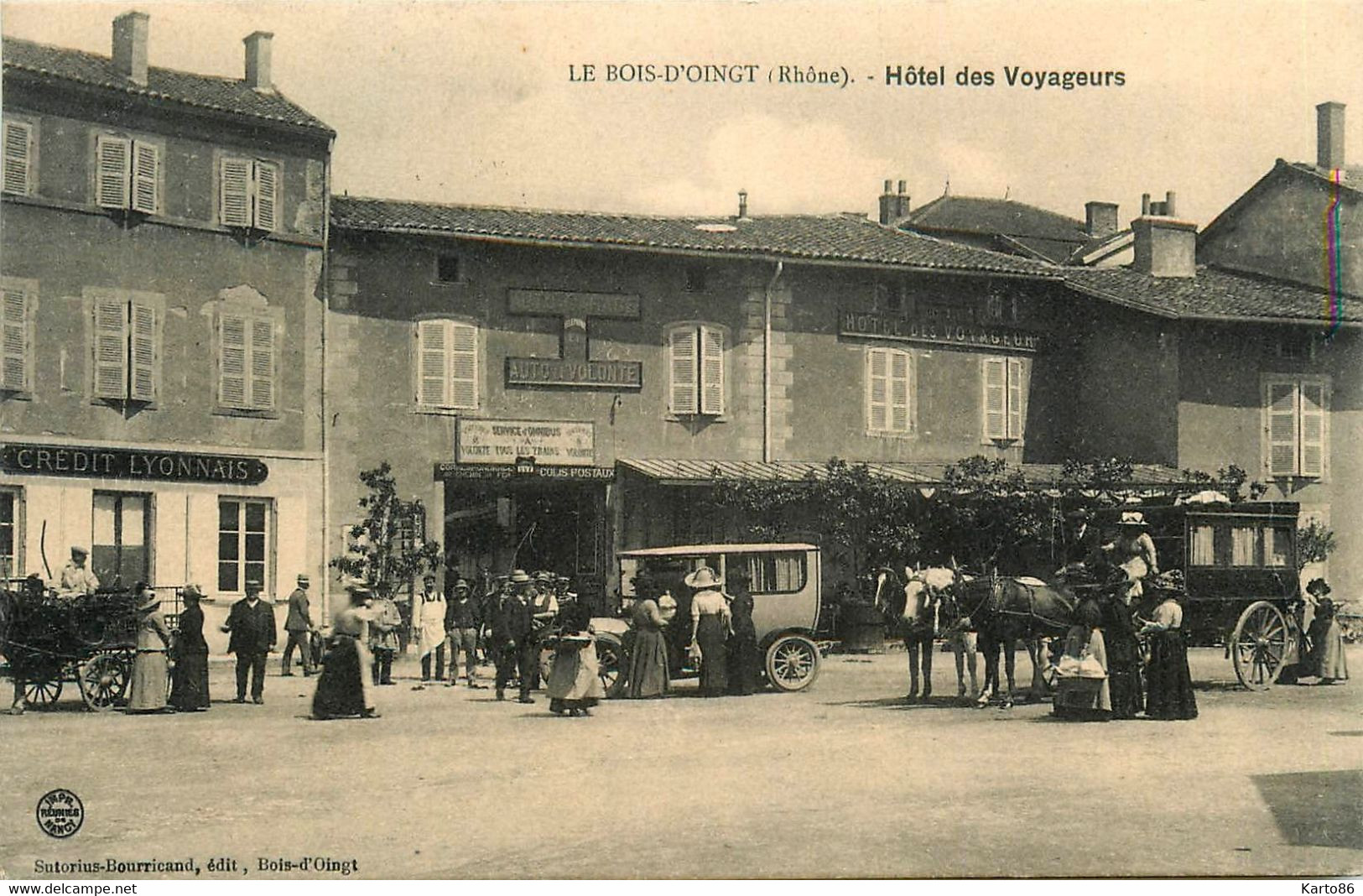 Le Bois D'oingt * Hôtel Des Voyageurs * Garage Auto * Crédit Lyonnais Banque Bank Banco * Diligence Autobus Automobile - Le Bois D'Oingt