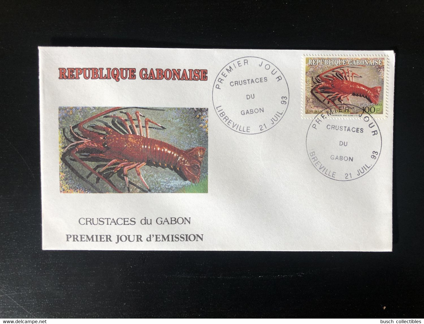 Gabon Gabun 1993 Mi. 1155 FDC Crustacés Crustaceans Krebstiere Langouste Lobster Languste RARE! - Gabun (1960-...)