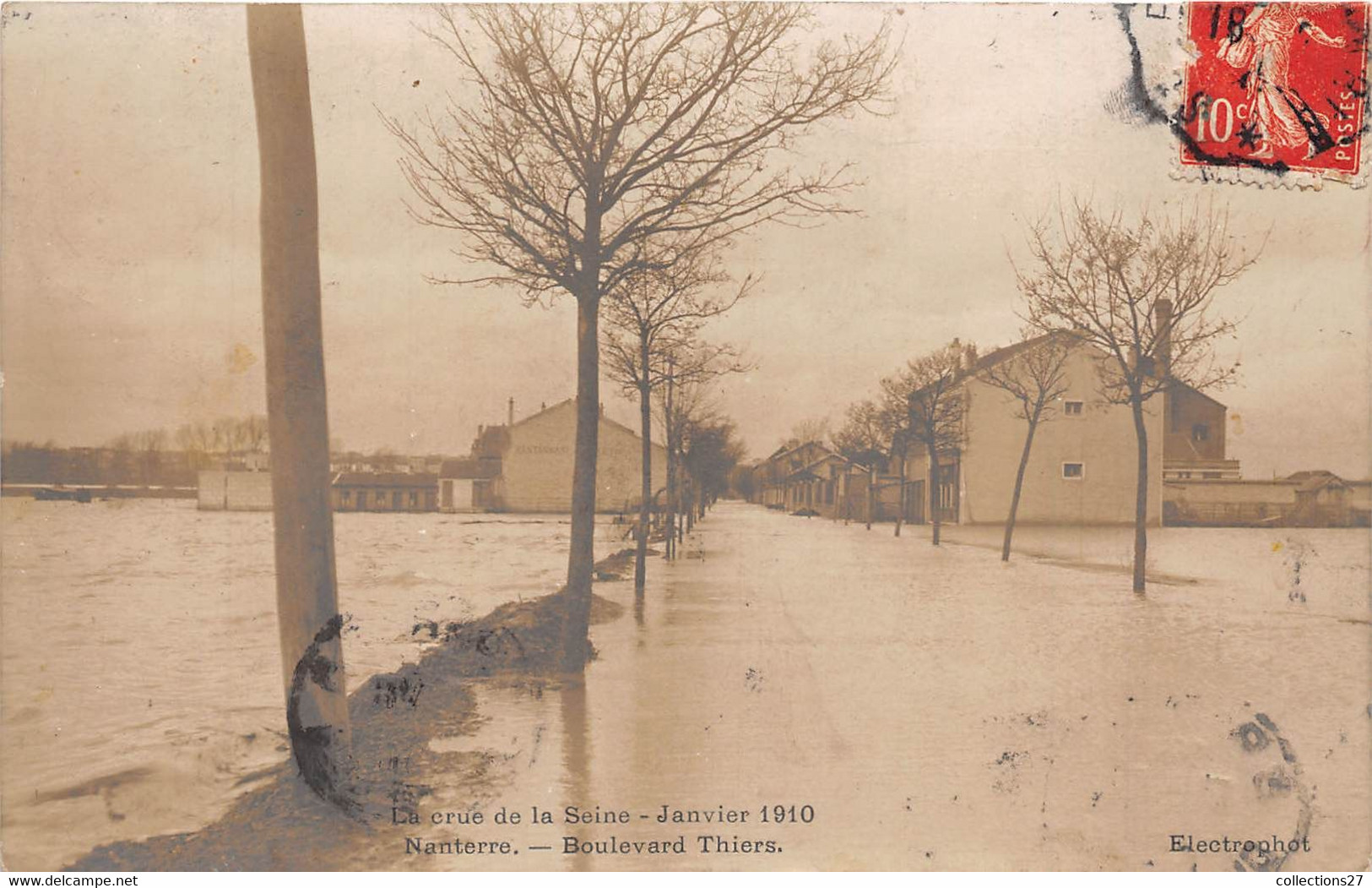 92-NANTERRE- CARTE-PHOTO- LA CRUE DE LA SEINE JANVIER 1910, BOULEVARD THIERS - Nanterre