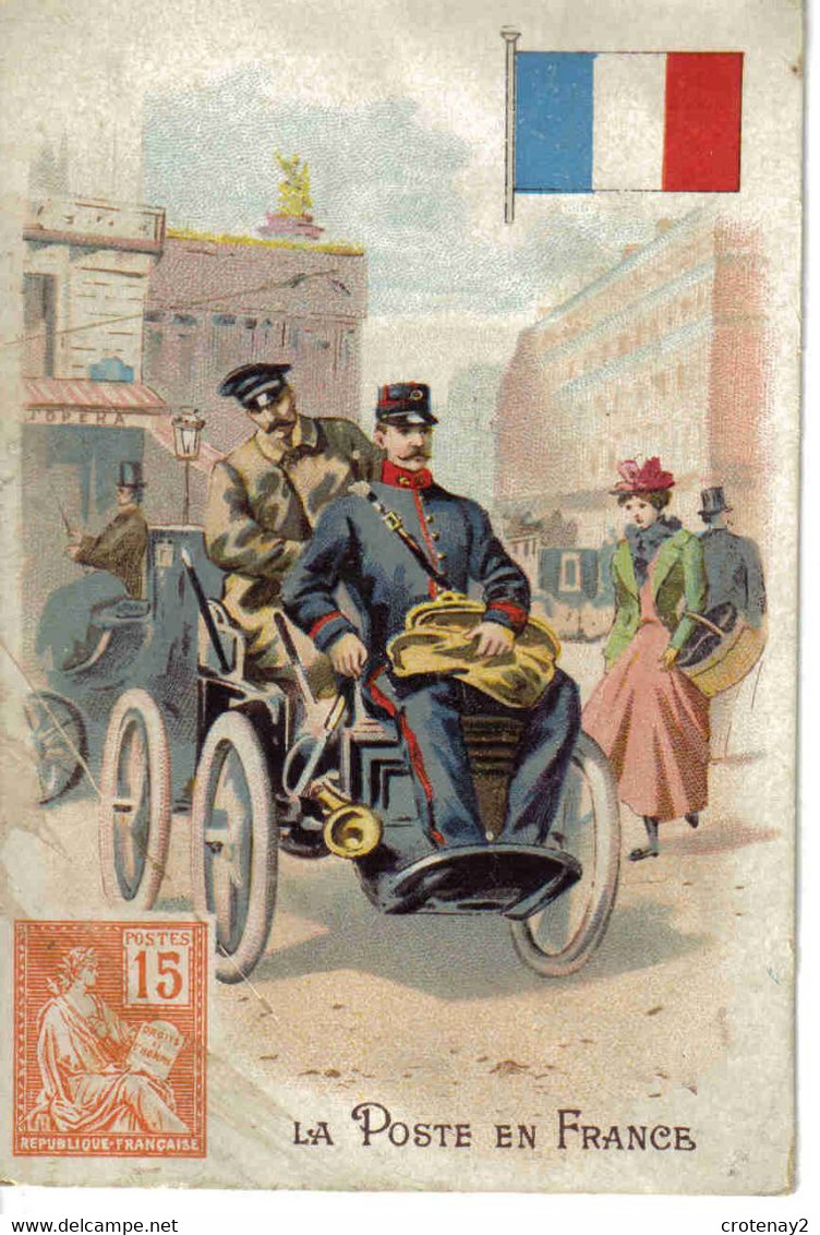 Chromo Série La Poste La France Facteur Voiture Ancienne Sans Marque Publicitaire - Andere & Zonder Classificatie