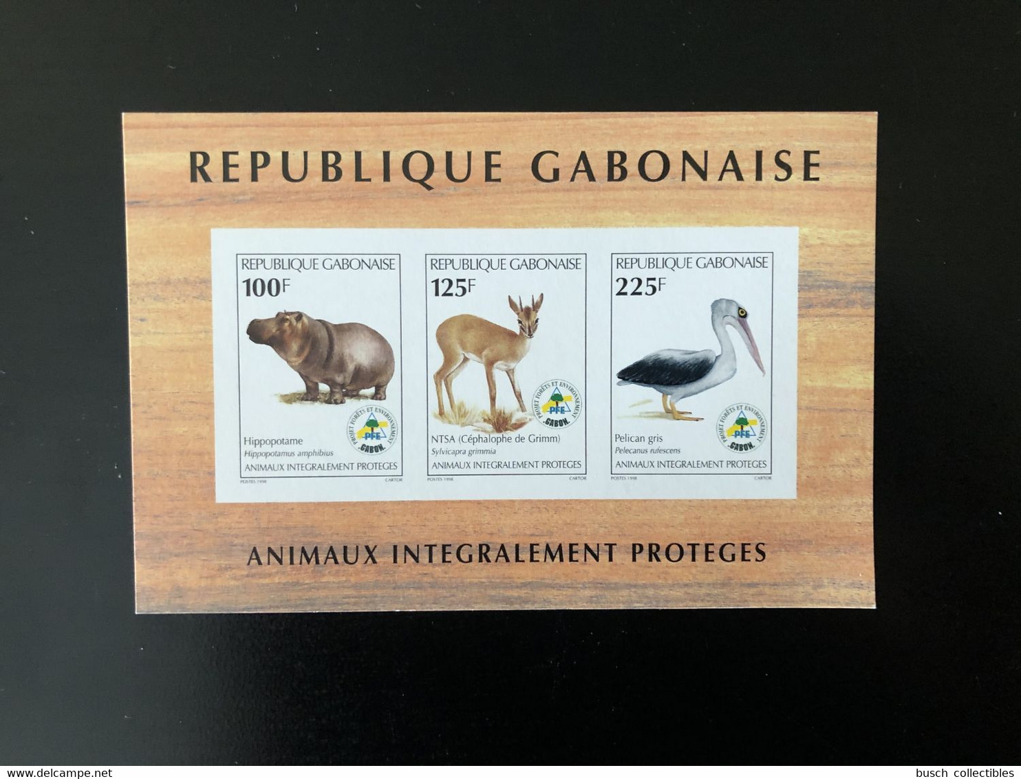 Gabon Gabun 1998 Mi. Bl. 94 Epreuve De Luxe Proof Animaux Intégralement Protégés Faune Fauna Hippopotame Pelican - Gabon (1960-...)