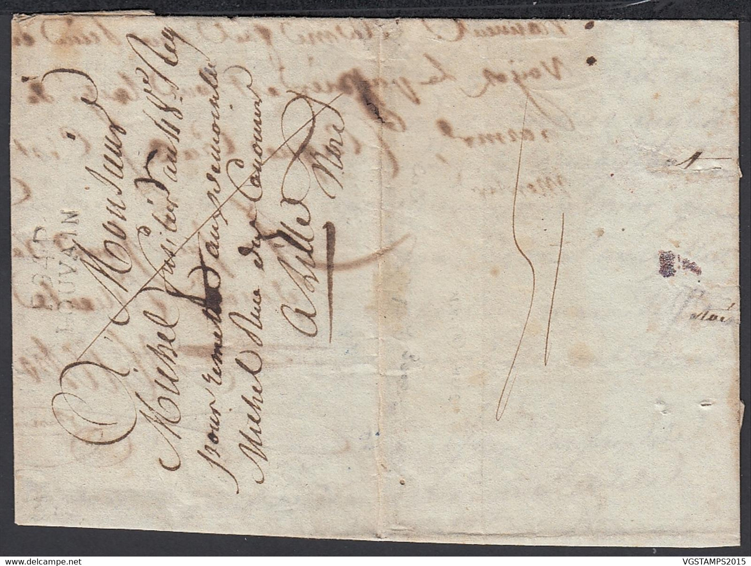 Belgique 1809 - Précurseur De Louvain à Destination Lille Le 30/08/1809. Port 15 Cts Au Verso..... (DD) DC-9361 - Altri & Non Classificati