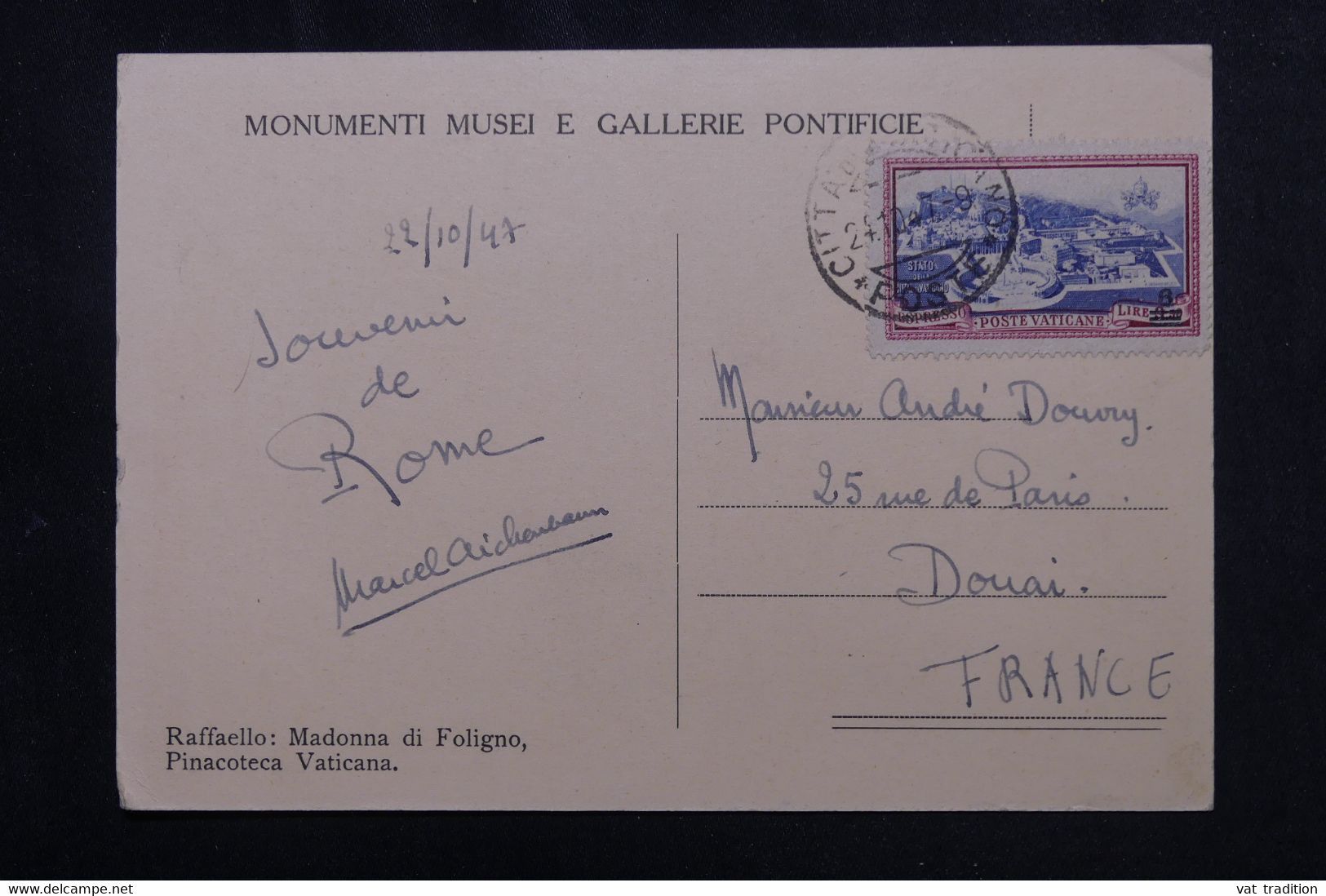 VATICAN - Affranchissement De La Cité Sur Carte Postale En 1947 Pour La France - L 72919 - Cartas & Documentos