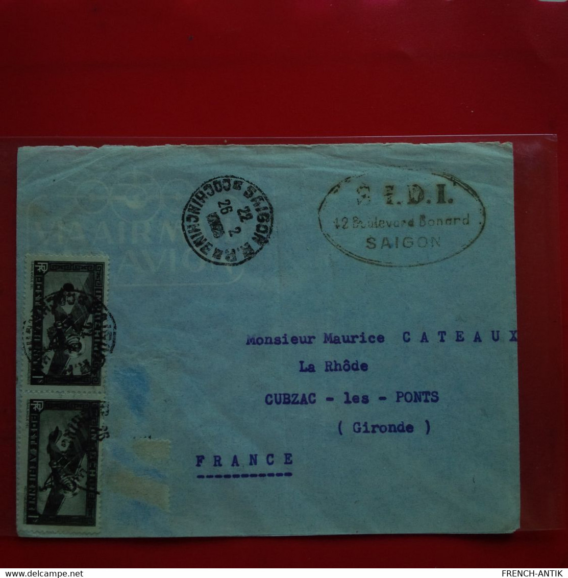 LETTRE SAIGON POUR CUBZAC POSTE AERIENNE 1925 - Covers & Documents