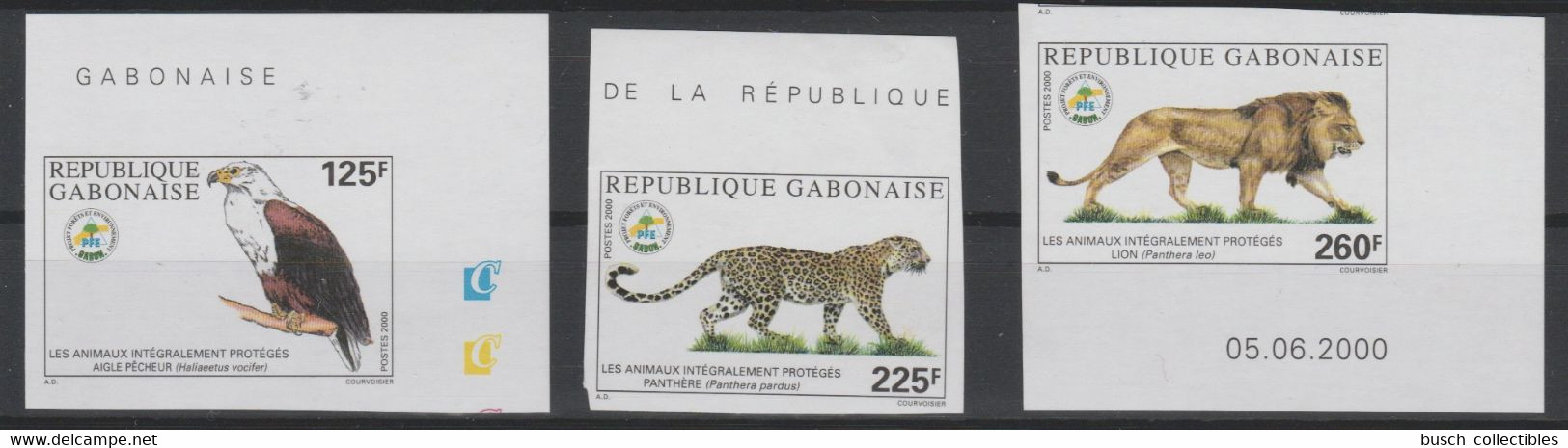 Gabon Gabun 2000 ND Imperf Mi. 1494 - 1496 Animaux Intégralement Protégés Faune Fauna Aigle Bird Panther Lion RARE ! - Otros & Sin Clasificación