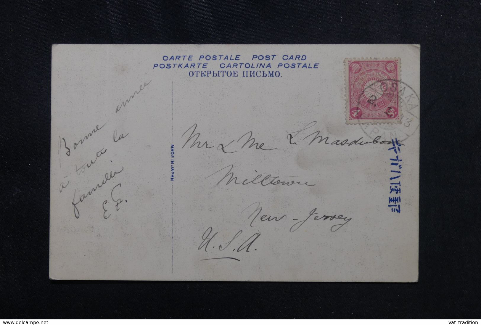 JAPON - Affranchissement De Osaka Sur Carte Postale En 1913 Pour New York - L 72964 - Covers & Documents