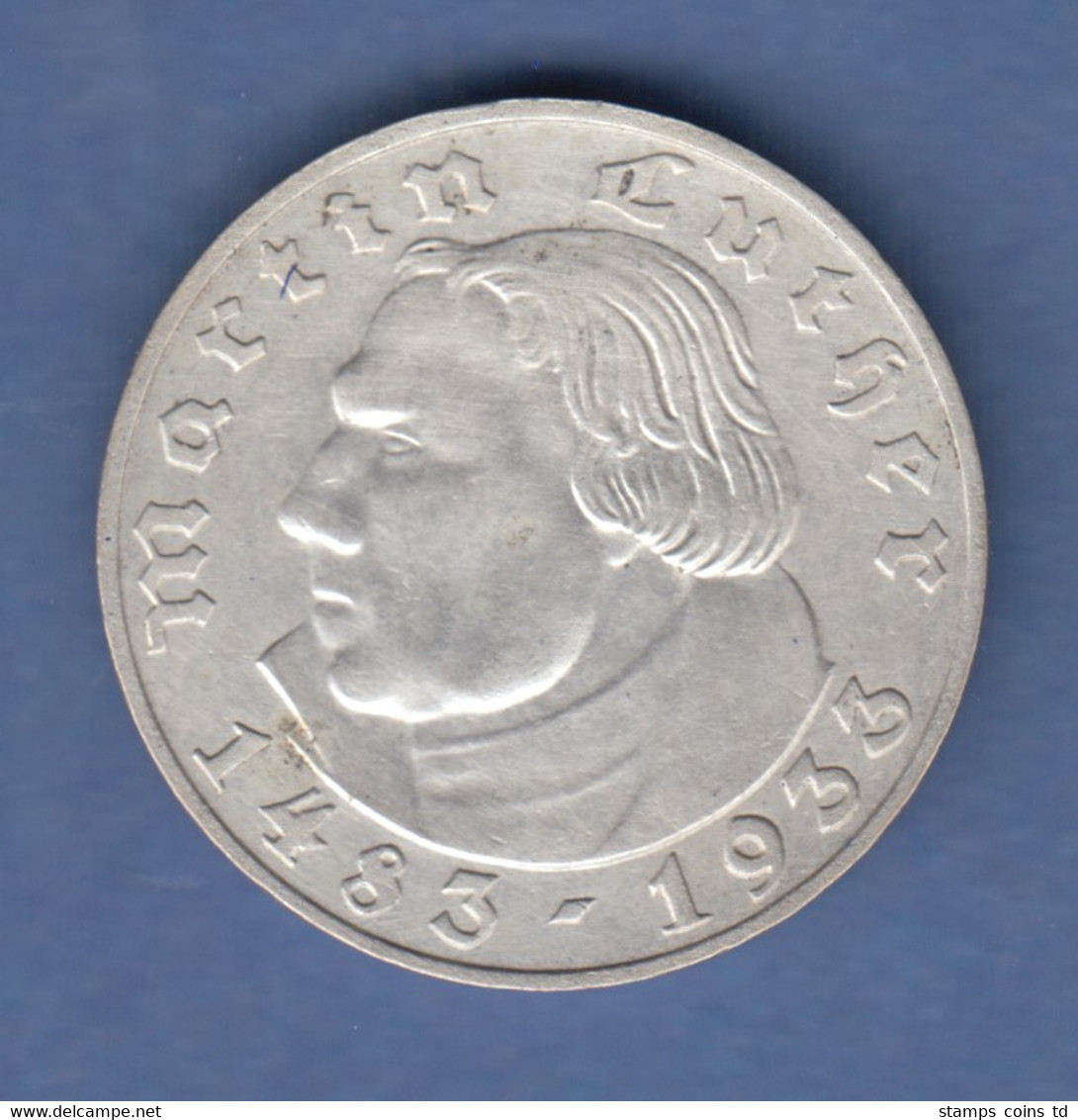 Deutsches Reich Silber-Gedenkmünze Martin Luther 2 Mark 1933 A Vorzüglich - 5 Reichsmark