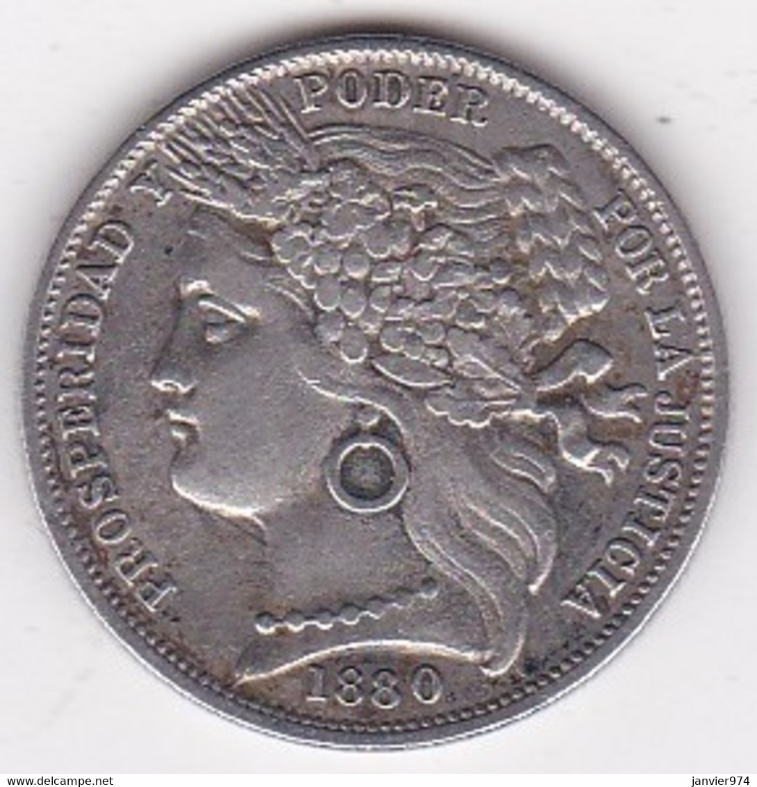 Perou. Una Peseta 1880 BF. Argent, KM#200.2, With Dot After "B"- Point Apres Le B. - Pérou