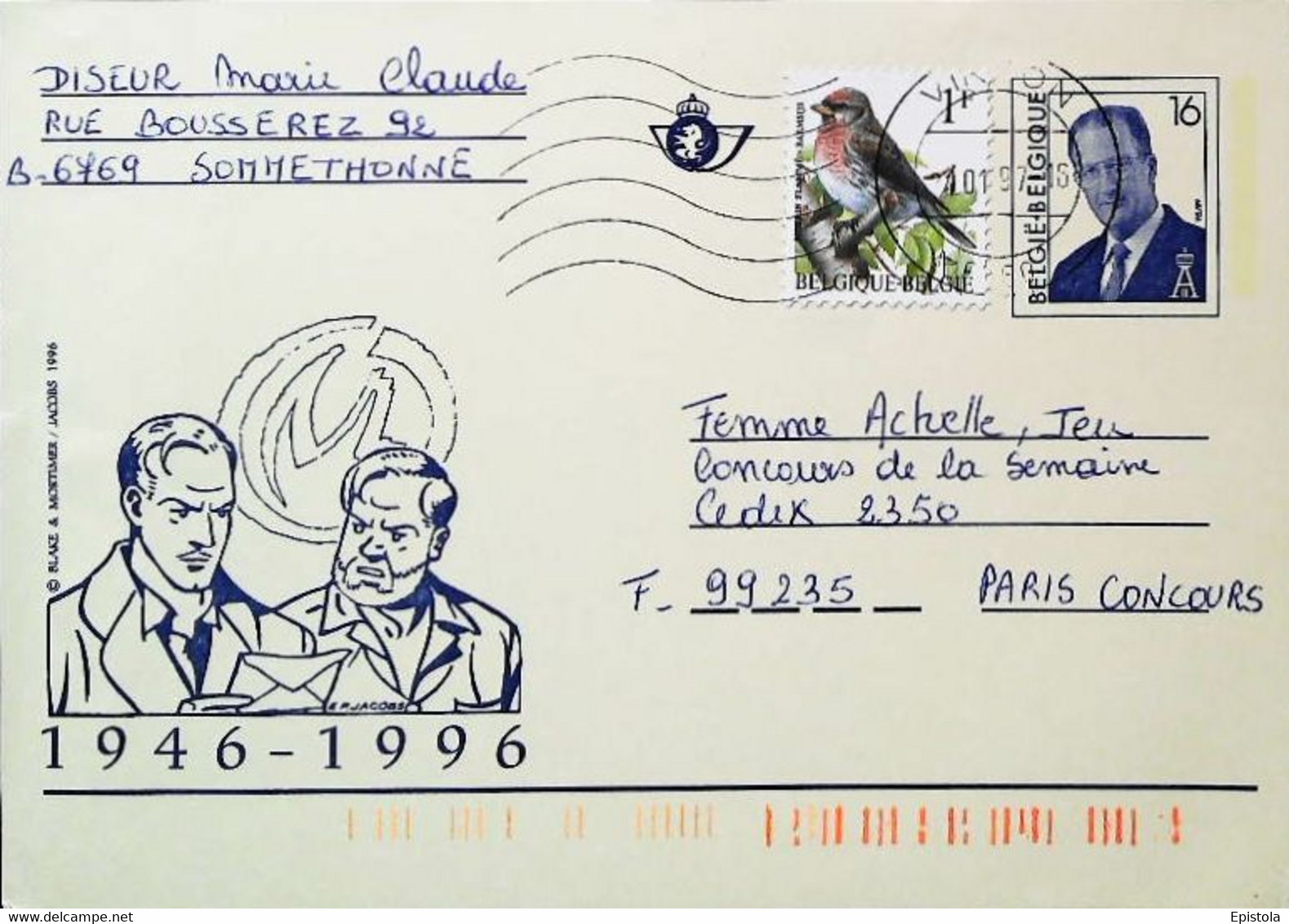 BELGIQUE Entier Postal 1946-96 Blake & Mortimer De Edgard P. JACOBS  Strip Journal Tintin -  50 ème Anniversaire - Blake & Mortimer