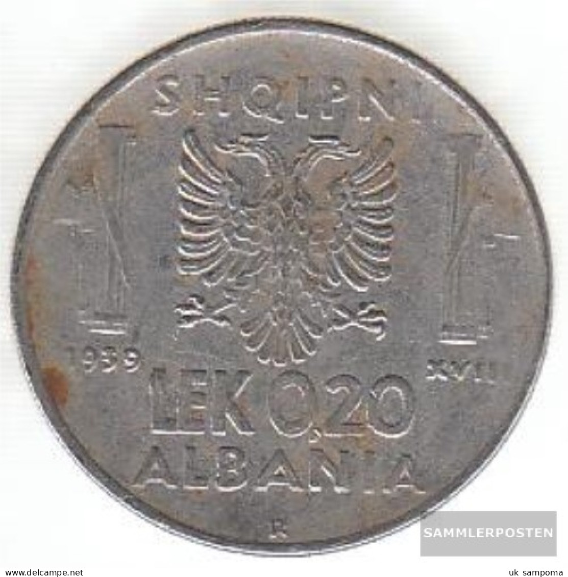 Albania Km-number. : 29 1939 R Extremely Fine Steel Extremely Fine 1939 0,20 Lek Italian Cast - Albanie