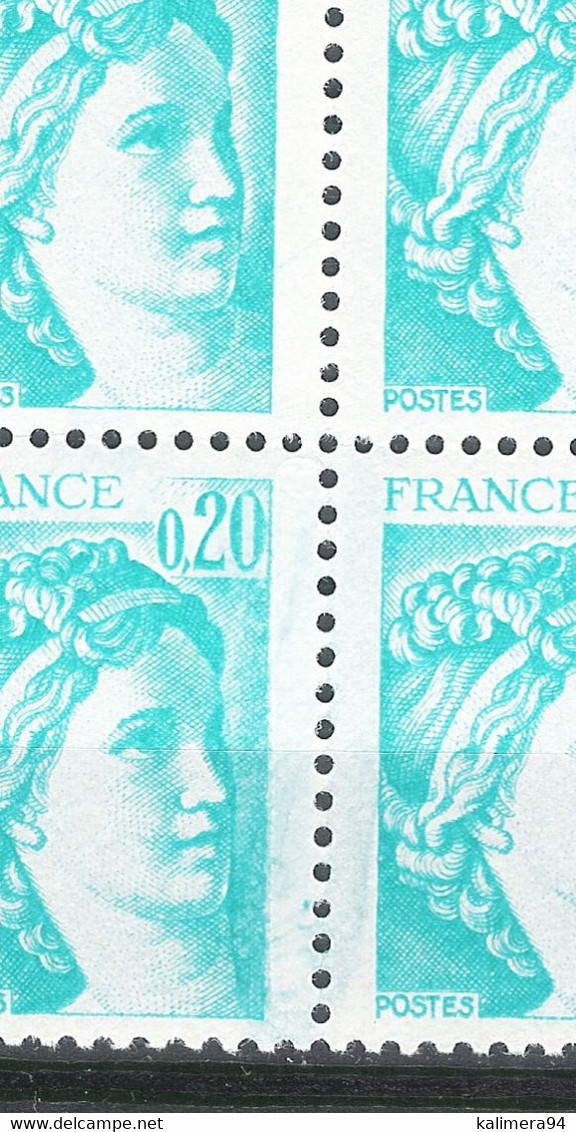 Y. & T.  N° 1967  /  20 Ct. Type SABINE De GANDON  /  Variété De Coloris Sur Bloc De 6 ( Bavures De L'encre émeraude ) - Nuovi