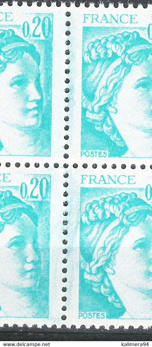 Y. & T.  N° 1967  /  20 Ct. Type SABINE De GANDON  /  Variété De Coloris Sur Bloc De 6 ( Bavures De L'encre émeraude ) - Nuovi