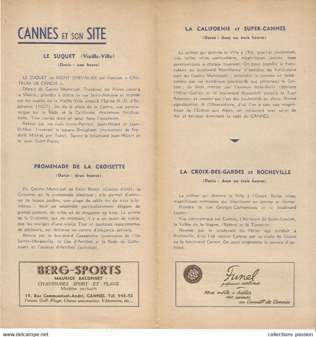 Dépliant Touristique, CANNES Et Ses Environs , Promenade à Pied , 8 Pages , 2 Scans , Frais Fr 1.65 E - Tourism Brochures