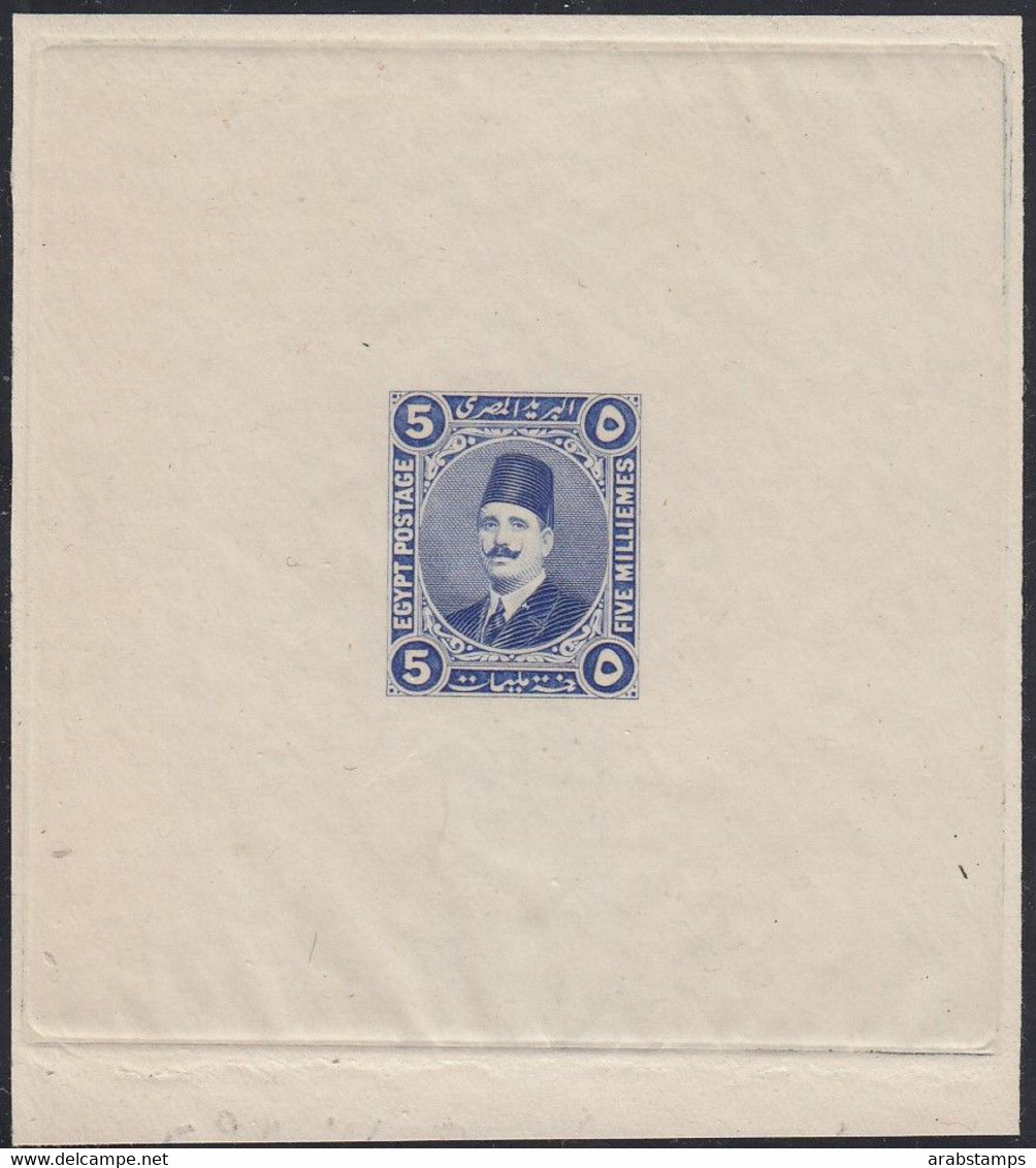 EGYPT 1922 King Fuad 5Mills In Violet Blue Large Die Essay By  Harriso MNH - Neufs