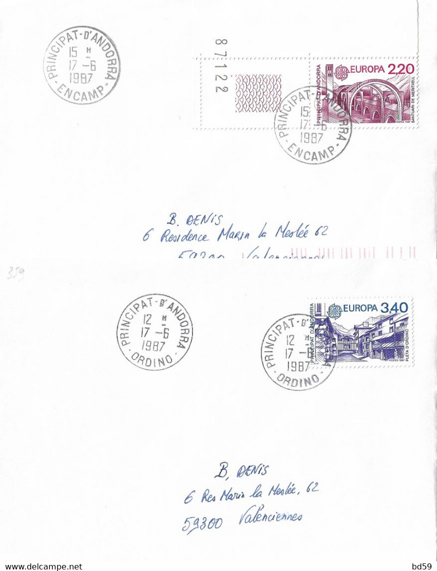 Timbres Sur Lettres 1987 N° 358-9 EUROPA Oblitérations à Voir Cote 31€ - Covers & Documents