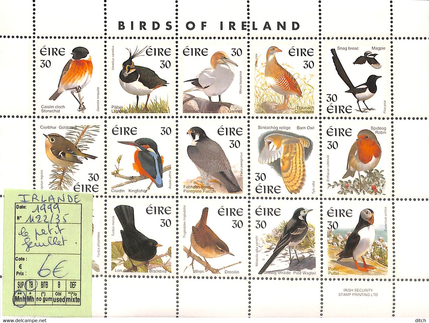 D - [408123]TB//**/Mnh-Irlande 1999 - N° 1122/35, Le Petit Feuillet, Animaux, Oiseau - 1991-2000