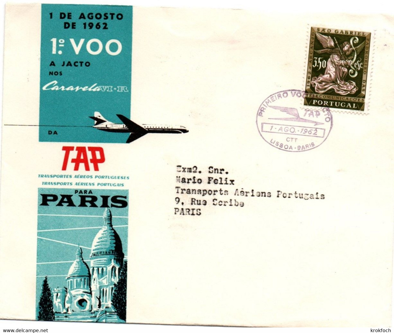 TAP - Lisboa Paris 1962 - 1° Voo - Inaugural Flight Caravelle - 1er Vol Erstflug - Portugal Lisbonne - Brieven En Documenten