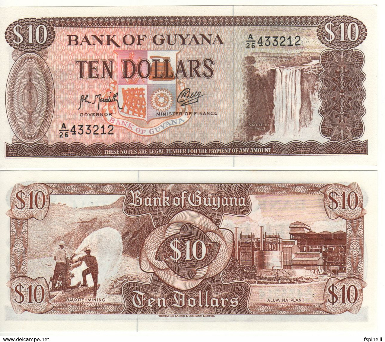 GUYANA   10 Dollars  P23f    UNC   (ND  1992    Kaieteur Waterfalls - Bauxite Mining On Back ) - Guyana