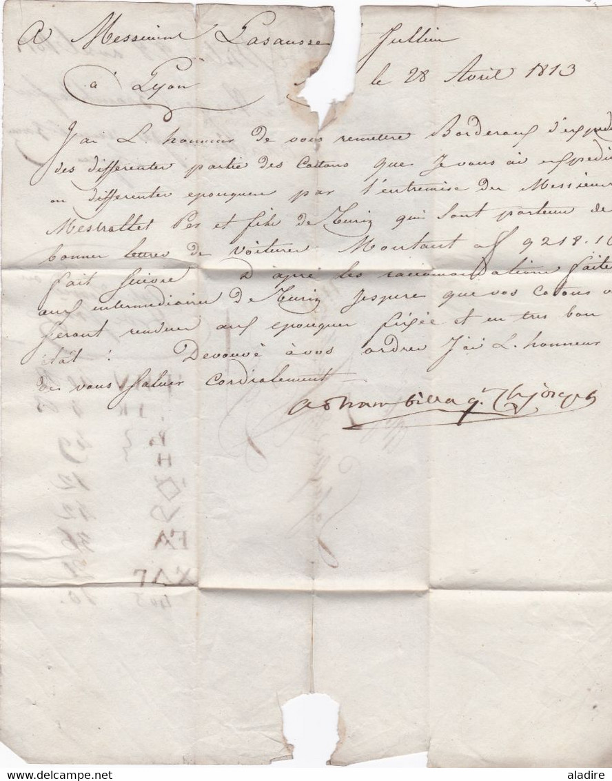 1813 -  BF MILAN Bureau Français Sur Lettre Pliée Avec Correspondance Vers Lyon, Rhône, France - 1792-1815: Départements Conquis