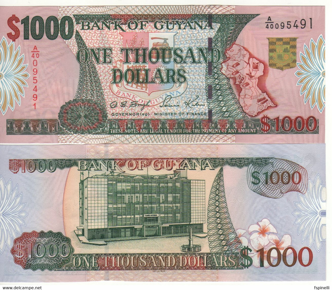 GUYANA   1'000 Dollars  P35a   UNC   (ND  2000 -  2005   Map - Bank Of Guyana Georgetown On Back ) - Guyana