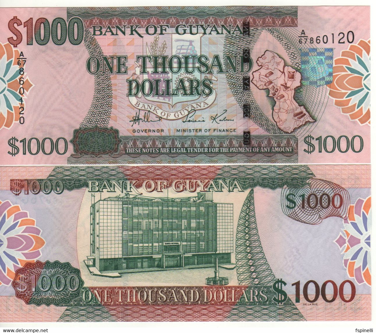 GUYANA   1'000 Dollars  P39a   UNC   (ND  2005 -  2009   Map - Bank Of Guyana Georgetown On Back ) - Guyana