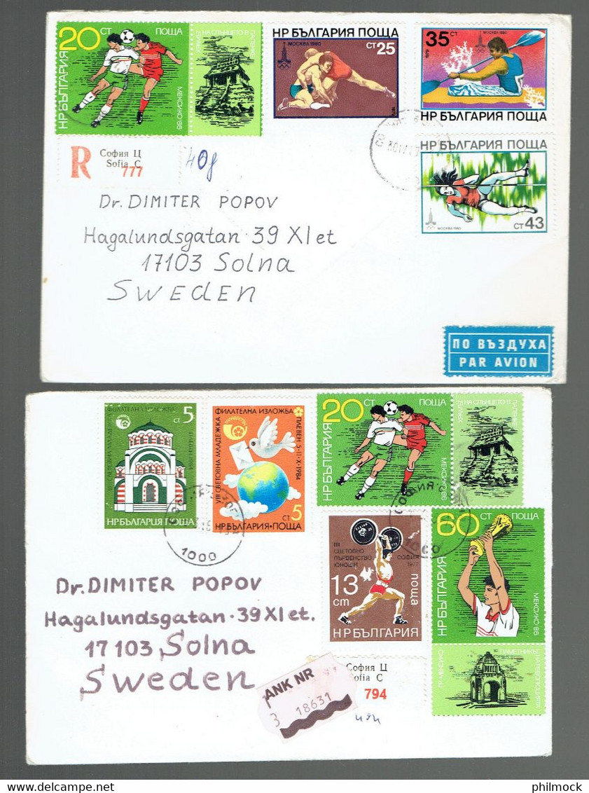 20 P - Bulgaria-Bulgarie - 2 Lettres Recommandés 1987 Et 1988 - Tarif Internationale Pour La Suède - Covers & Documents