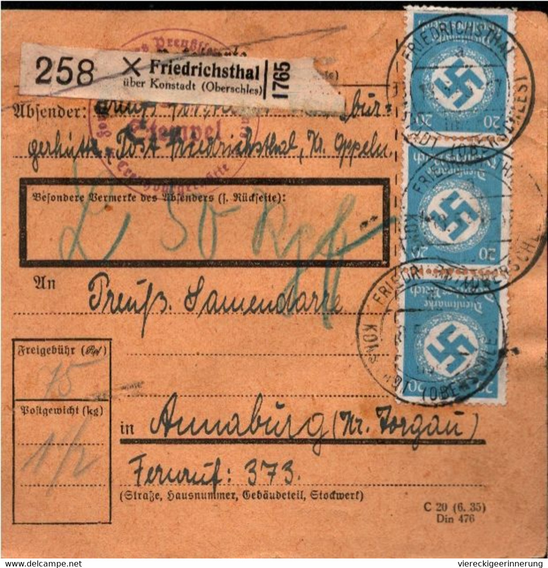 ! 1942 Friedrichsthal über Konstadt, Oberschlesien, Creutzburgerhütte N. Annaburg, Paketkarte, Deutsches Reich, 3. Reich - Dienstzegels