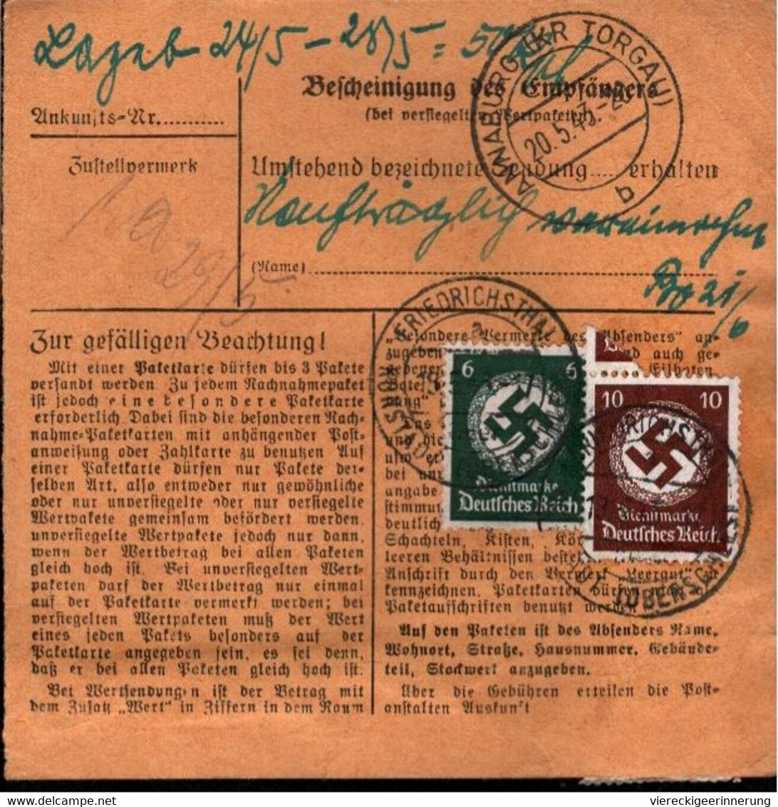 ! 1942 Friedrichsthal über Konstadt, Oberschlesien, Creutzburgerhütte N. Annaburg, Paketkarte, Deutsches Reich, 3. Reich - Dienstzegels