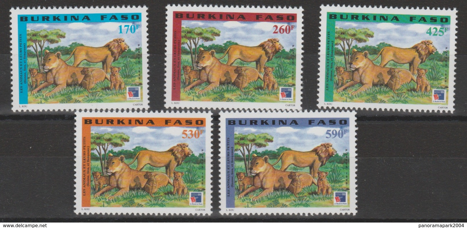 Burkina Faso 1999 Mi. 1623 - 1627 Philexfrance Lions Löwen Faune Faune 5 Val. ** - Big Cats (cats Of Prey)