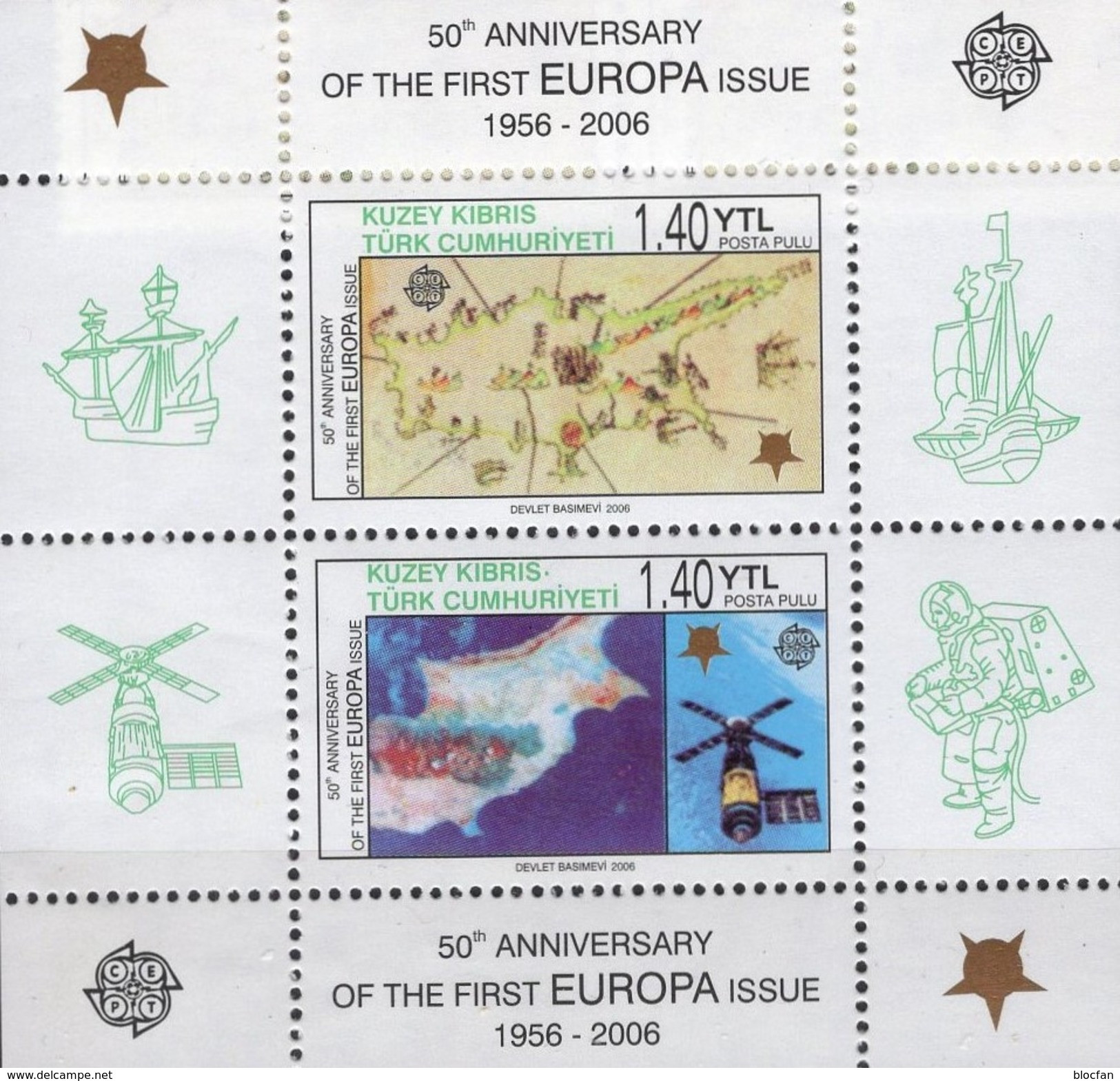 Karte EUROPA 2006 Türkei-Zypern Block 24 ** 7€ Perfor. Philatelic Bloc Se-tenant Hoja 50 Years CEPT Sheet Bf CYPRUS - Otros & Sin Clasificación