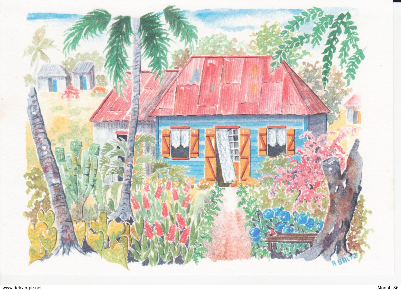 974 - ILE DE LA REUNION - LA CASE CREOLE - CASES BLEUES -  AQUARELLE ALAIN BALTZ - Autres & Non Classés