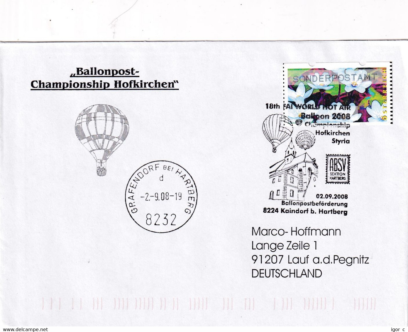 Austria 2007 Cover; ATM  Frama Label; Flora Flowers Fleur; Lotos; Baloon Balloon FAI World Hot Air Championship Styria - Sonstige & Ohne Zuordnung