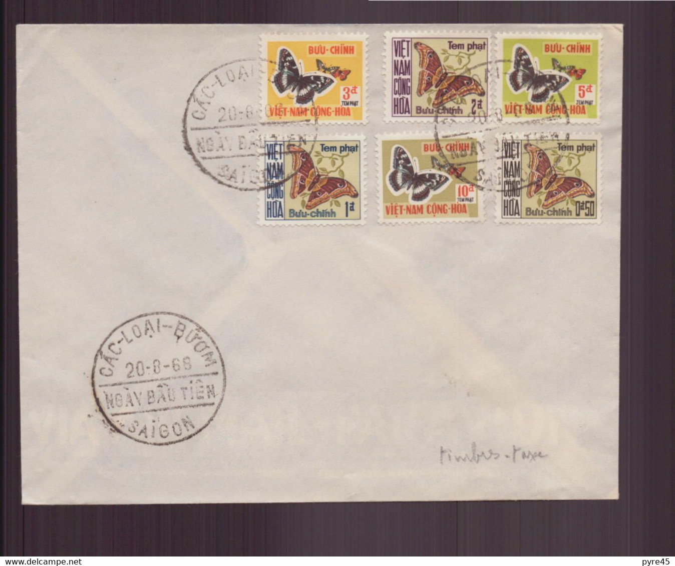 Vietnam, FDC Enveloppe Du 12 Août  1968 à Saïgon " Les Papillons " - Vietnam